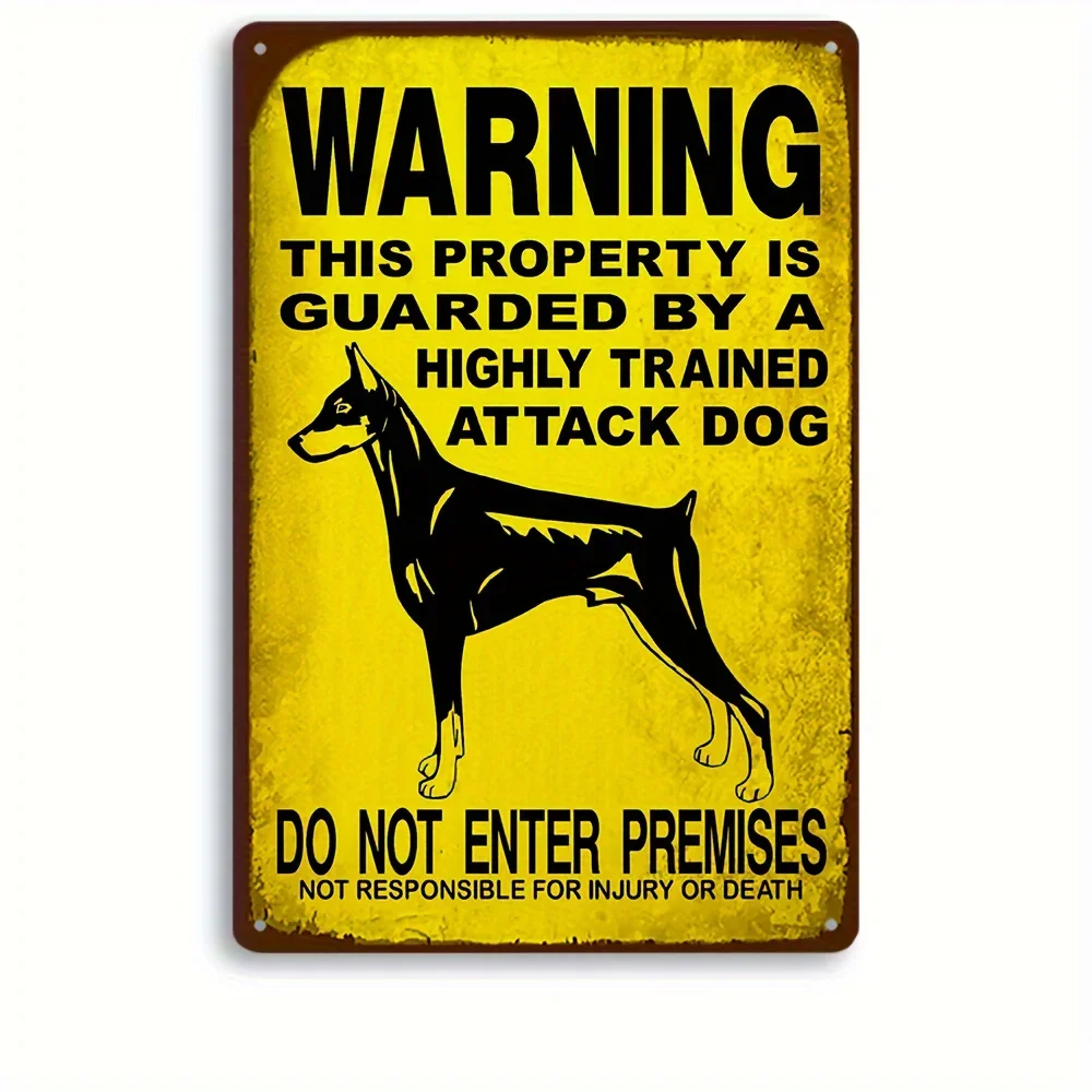 

Retro Metal Tin Sign Warning: Highly Trained Attack Dog on Premises- Do Not Enter Liability Disclaimer Security Alert Notice For