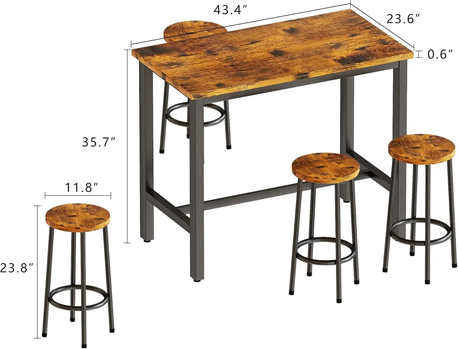 AWQM Dining Table Set for 4 Bar Table with Stools Industrial Counter Height Pub Table with 4 ChairsTable and Chairs Set Kitchen