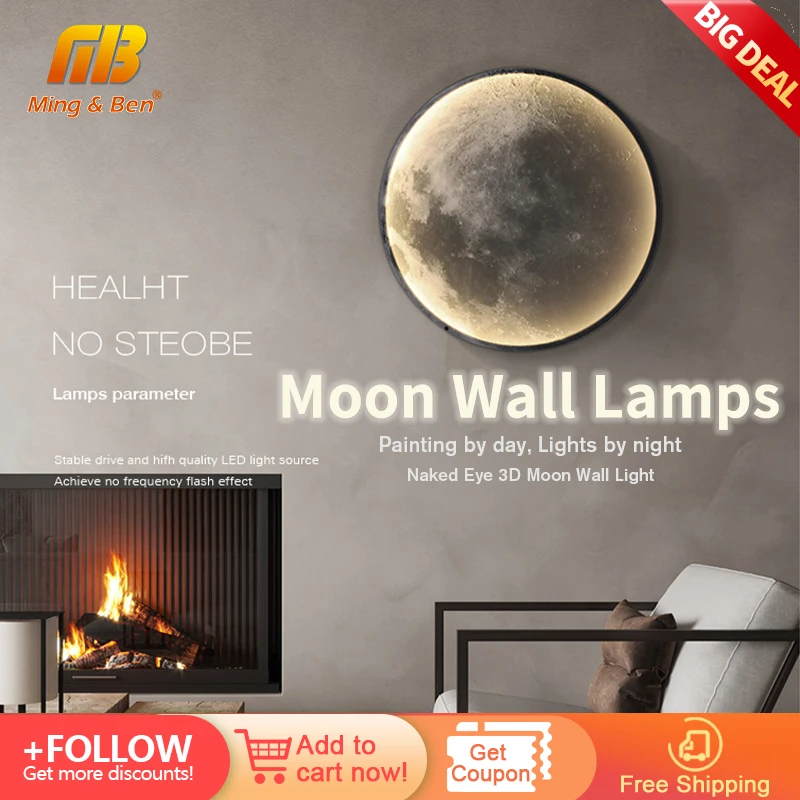 Grandes Lâmpadas de Parede LED Moon Sconce Nordic, Luzes de Parede Interior, Controle Remoto, Iluminação da Escada, Sala de Estar, Home Decor, 220V, 80cm