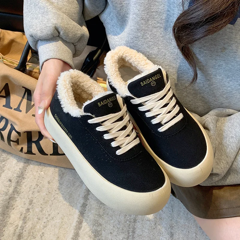 Fashion Cotton Sneakers Shoes Warm Suede Platform Sneakers Casual 2025 Winter Plus Fleece Snow Botas Mujer Mixed Color Tennis