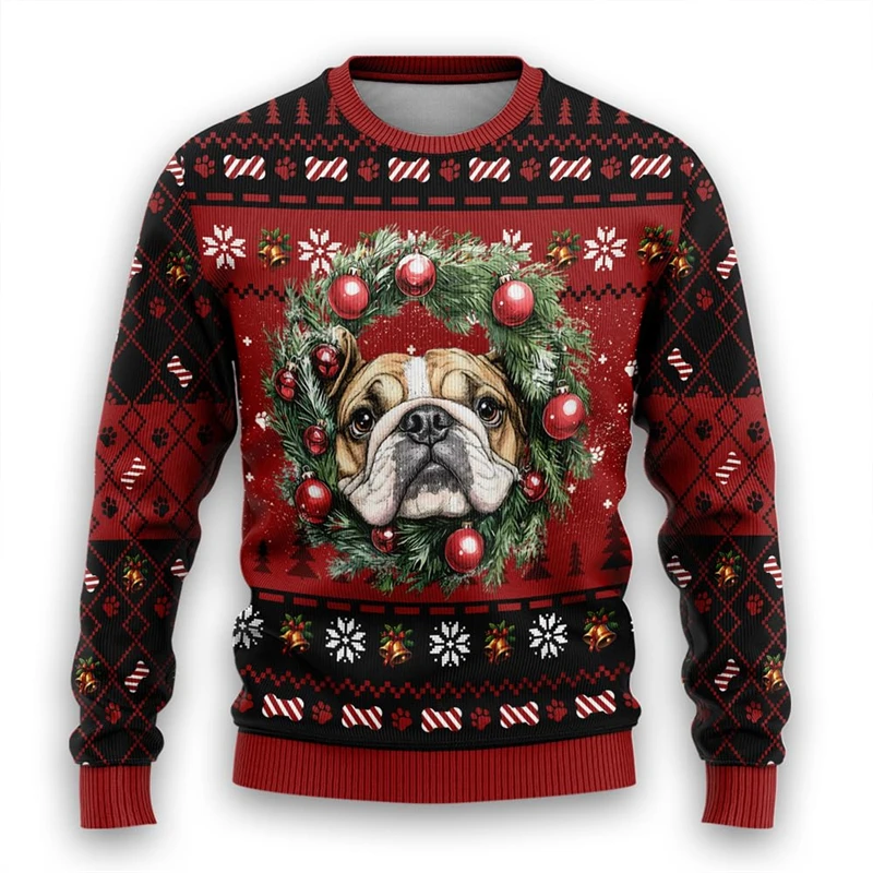 Cute Pet Dog Ugly Christmas Sweater Fashion Funny Dogs Graphic Kids Sweatshirt Casual Mens Pullovers Loose Gift Tops Clothing