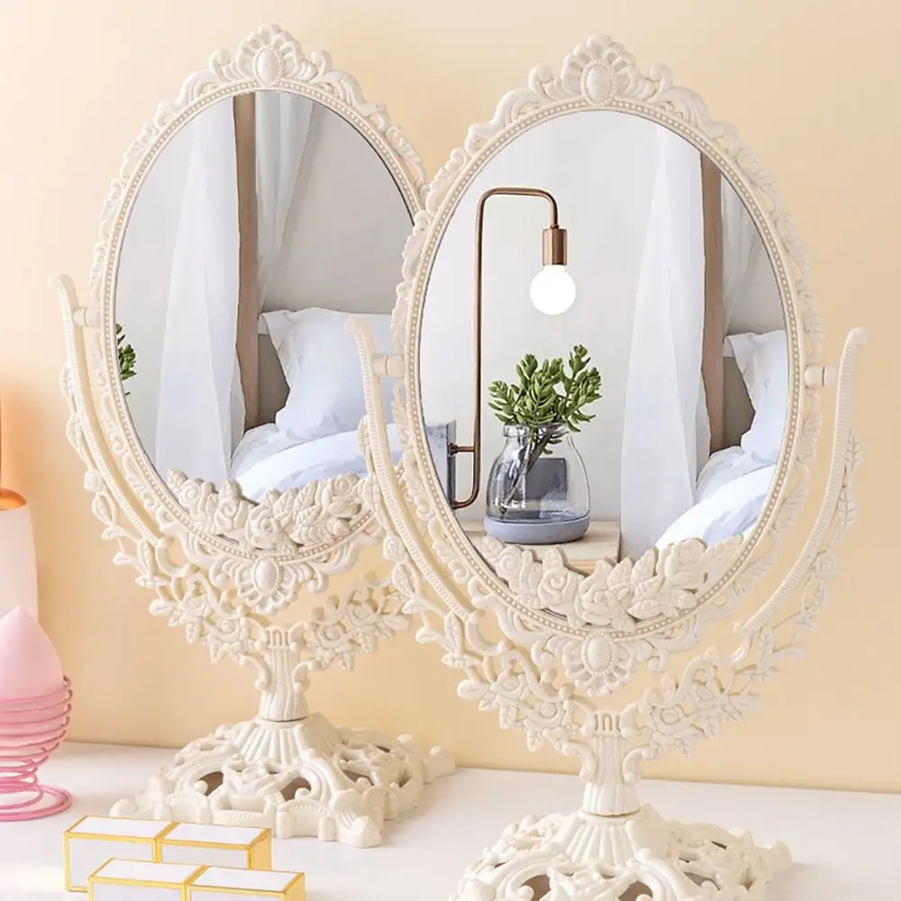 New Retro Double-Sided Mirror Adjustable High-Definition Makeup Mirror Double Sided 360 Degree Rotation Desktop Mirror Home