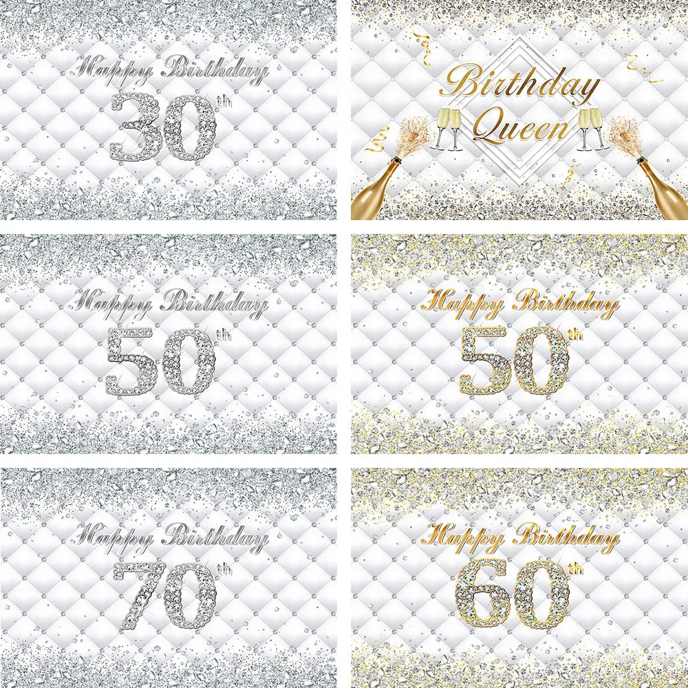 

Avezano Happy 30th 50th 70th Birthday Photography Background Diamond Glitter Champagne Girl Party Custom Backdrop Photo Studio