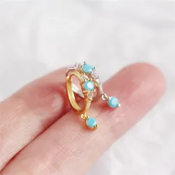 Real 925 Sterling Silver Sweet Minimalist Hoop Earring For Women Shiny Blue CZ Fashion Silver Luxury Jewelry DA2942