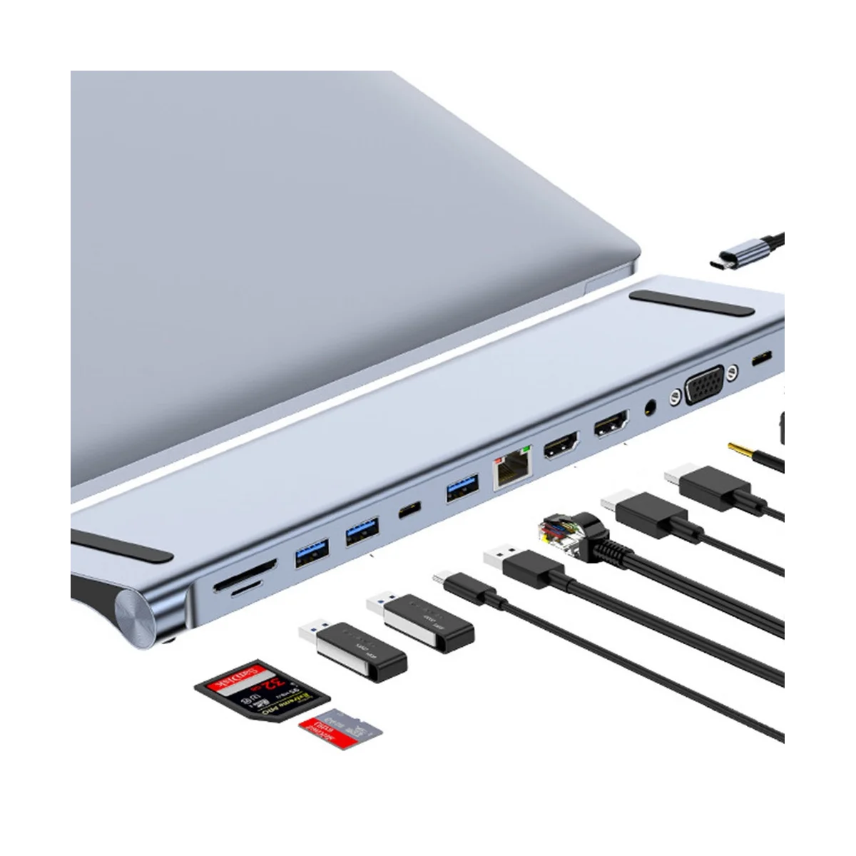 Airies USB C 12 en 1 Adaptateur USB C avec 4K -Compatible VGA USB-C 3 Gigabit Ethernet Audio SD/TF pour