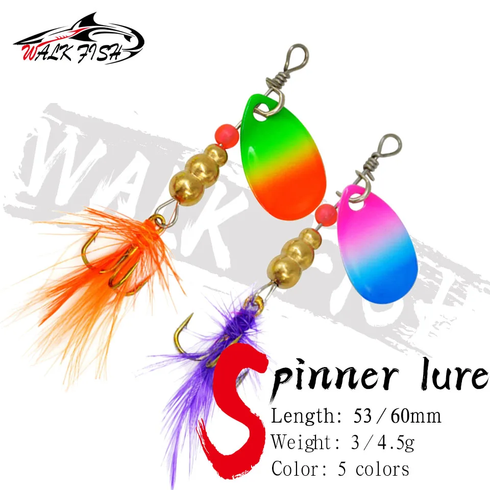 WALK FISH 1Pcs Spinner Bait 3g 3.5g 4.5g Rotating Spinners Spoon Lures pike Metal With Treble Hooks Fishing Lure Pesca Tackle