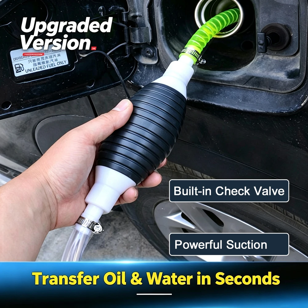 Manual Fuel Transfer Pump 1.5M Manual Siphon Pump For Oil & Water Transfer With Control Valve And Reinforced Hose