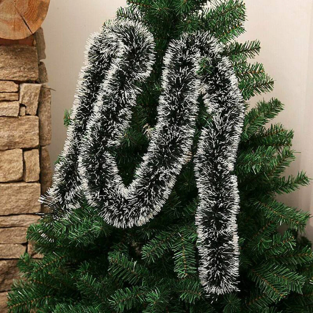 ~5PCS 2M Christmas ~Garland Chunky Tinsel ~Green With White Trim Xmas ~Tree Decoration Garland 6.5Ft~ Home Party Wall Door Decor