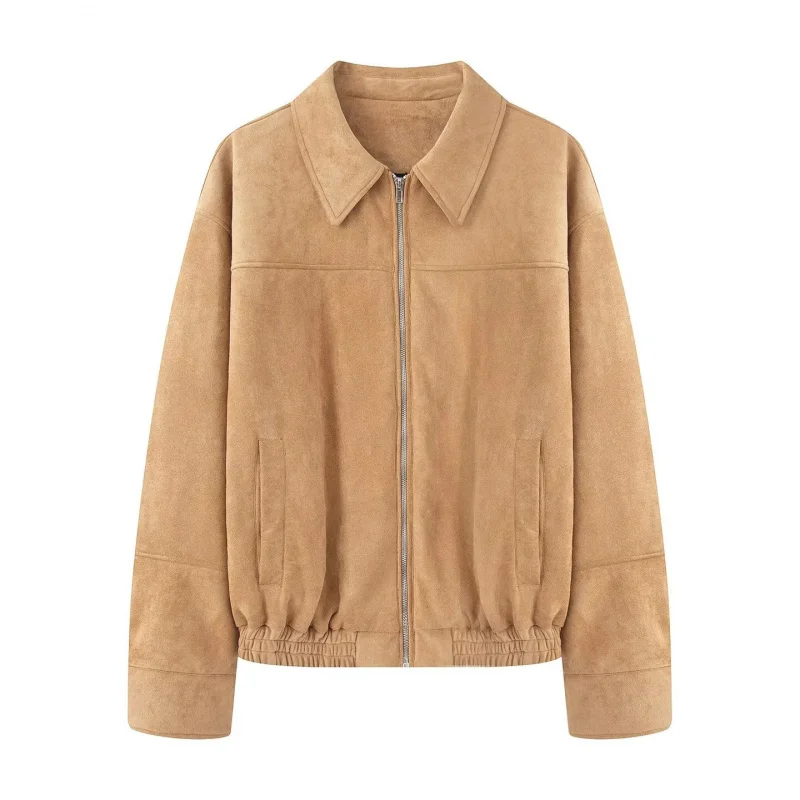 

New European and American Women's Fashion Casual Suede Bomber Coat