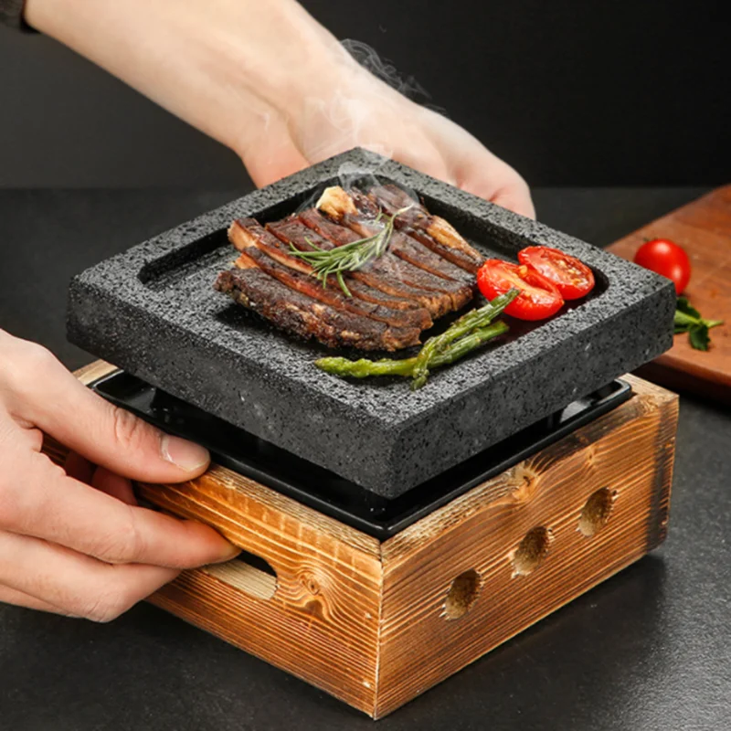 Lava Cooking Stone with Alcohol Stove Set Japanese Steak Hot Stones Indoor Grill Sizzling Hot Steak Stone Cooking Rock Set