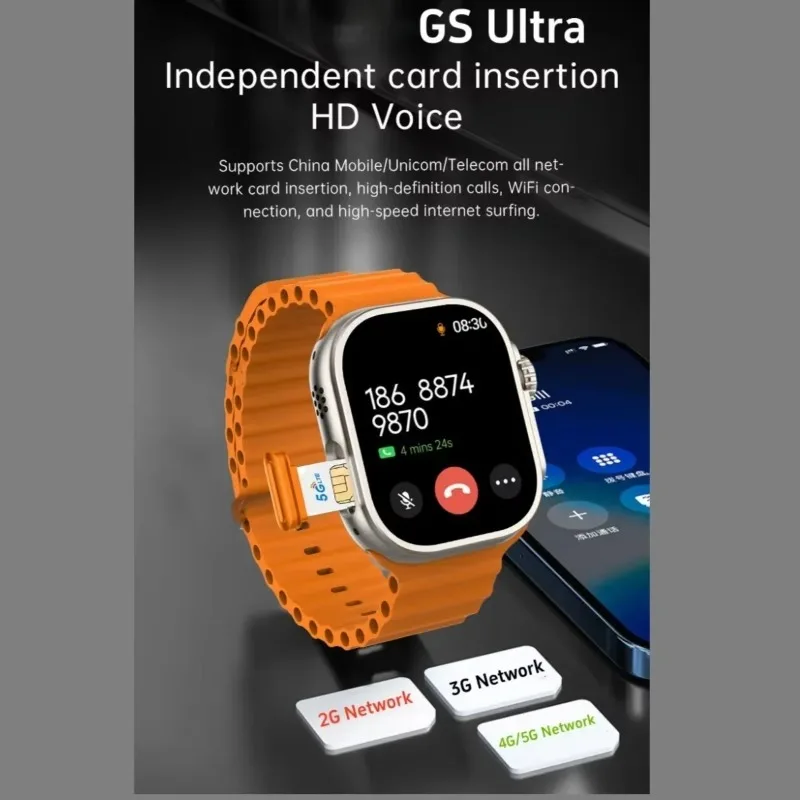 Tarjeta SIM de red S9 Ultra 4G Android Smartwatch de 2,2 pulgadas Amoled 180 °   Cámara giratoria GPS WIFI llamada global reloj inteligente hombres Ultra 5G