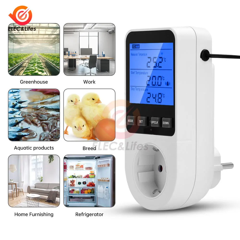 EU/UK/FR Timer Socket Thermostat Multi-Function Temperature Controller Outlet With Timer Switch Sensor Probe Heating Cool Tool