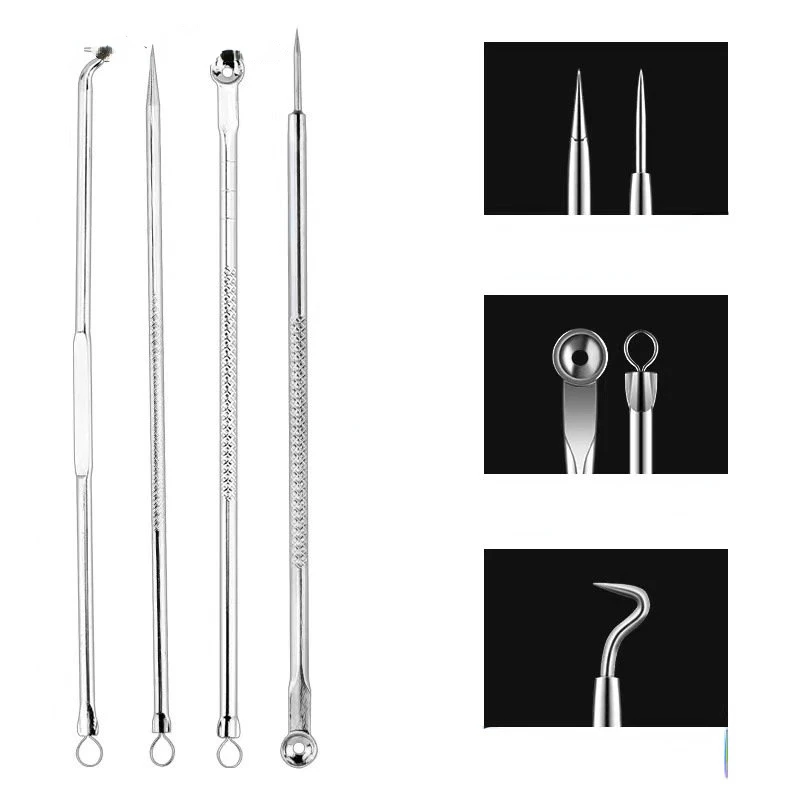 4pcs/set Blackhead Remover Acne Blackhead Vacuum Comedone Blemish Extractor Pimple Needles Removal Tool Spoon For Face