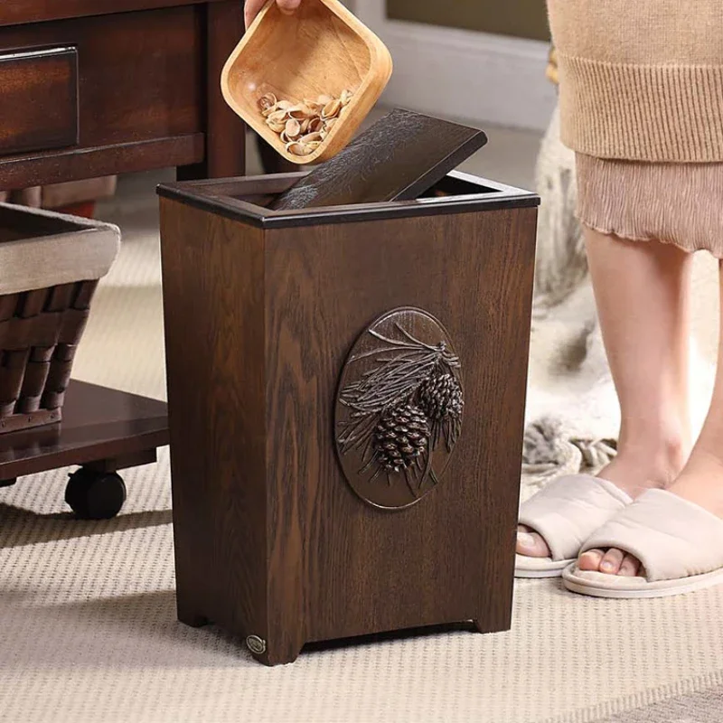 Trash Can Home Living Room Creative American Wooden Large Trash Can with Lid Office Bedroom Kitchen Dining Room Wastebasket