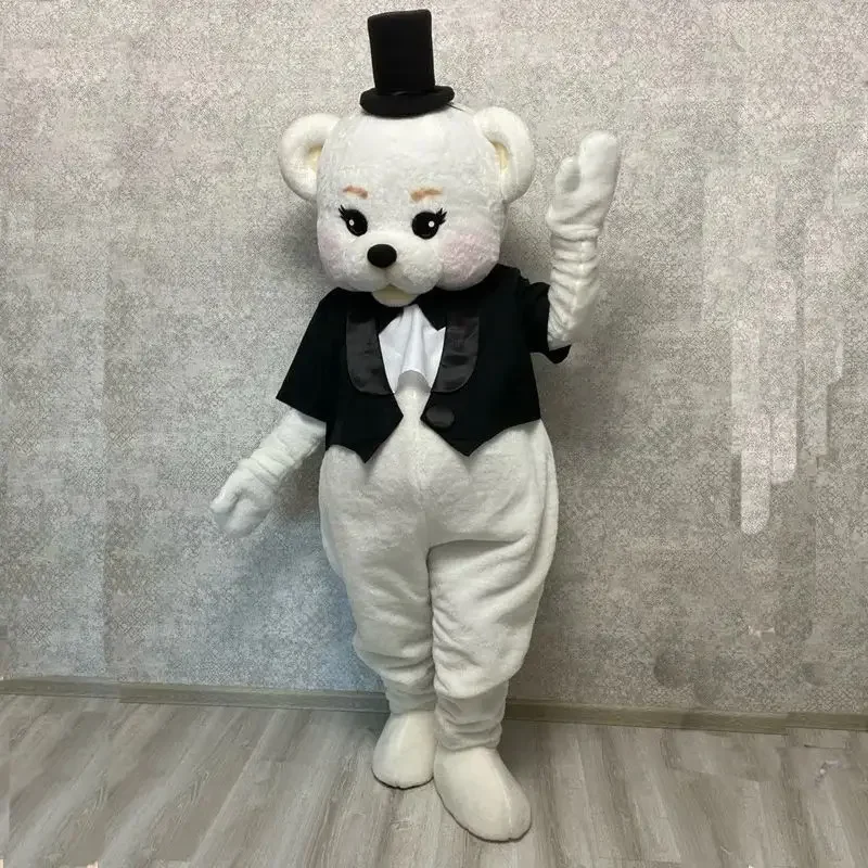 

Черный костюм для взрослых, костюм талисмана белого медведя, мультяшный прогулочный талисман с животными, кукла, одежда для Хэллоуина, Рождества, нарядная танцевальная вечеринка
