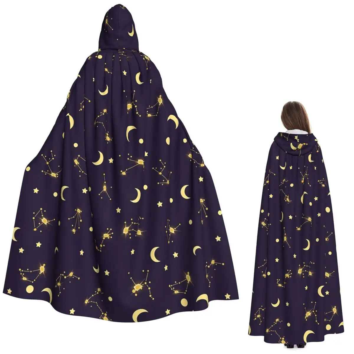 Constelações do zodíaco longo capa com capuz bruxa traje medieval cosplay capa halloween vampiro adulto unisex