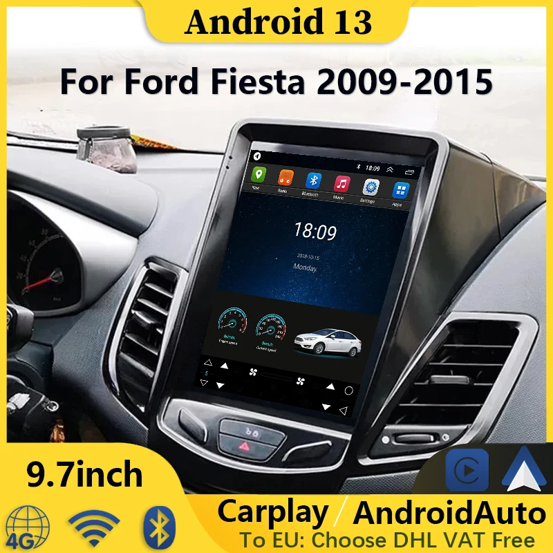 

Tesla Style Vertical For Ford Fiesta 2009 - 2015 Android 13 Car Radio GPS Navi Multimedia Carplay Auto DVD Player wireless