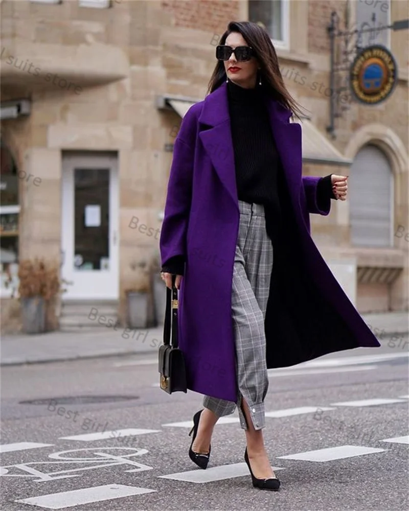 Purple Thick Cashmere Women Suit Overcoat With Lining Long Winter Woolen Blazer Custom Made Prom Dress Office Lady Jacket