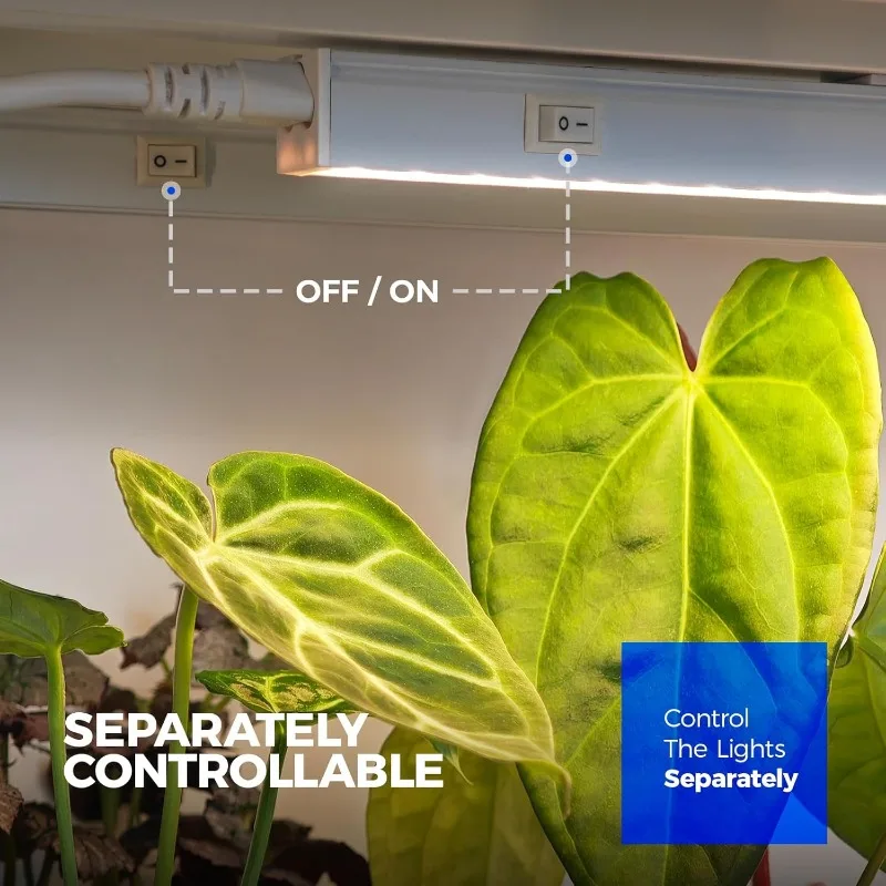 เติบโตไฟสําหรับพืชในร่ม, แสงแดดเต็มสเปกตรัม, โคมไฟปลูกพืช 1 ฟุต, หลอดไฟ LED เติบโต, Plug and Play, 4-Pack