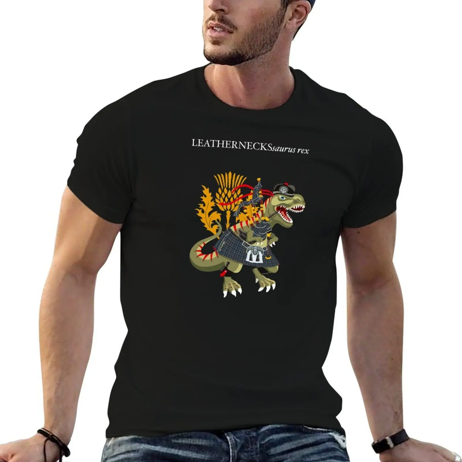 Clanosaurus Rex LEATHERNECKSsaurus rex Leathernecks Marine Plaid Family Tartan T-Shirt sublime funny gifts men clothings