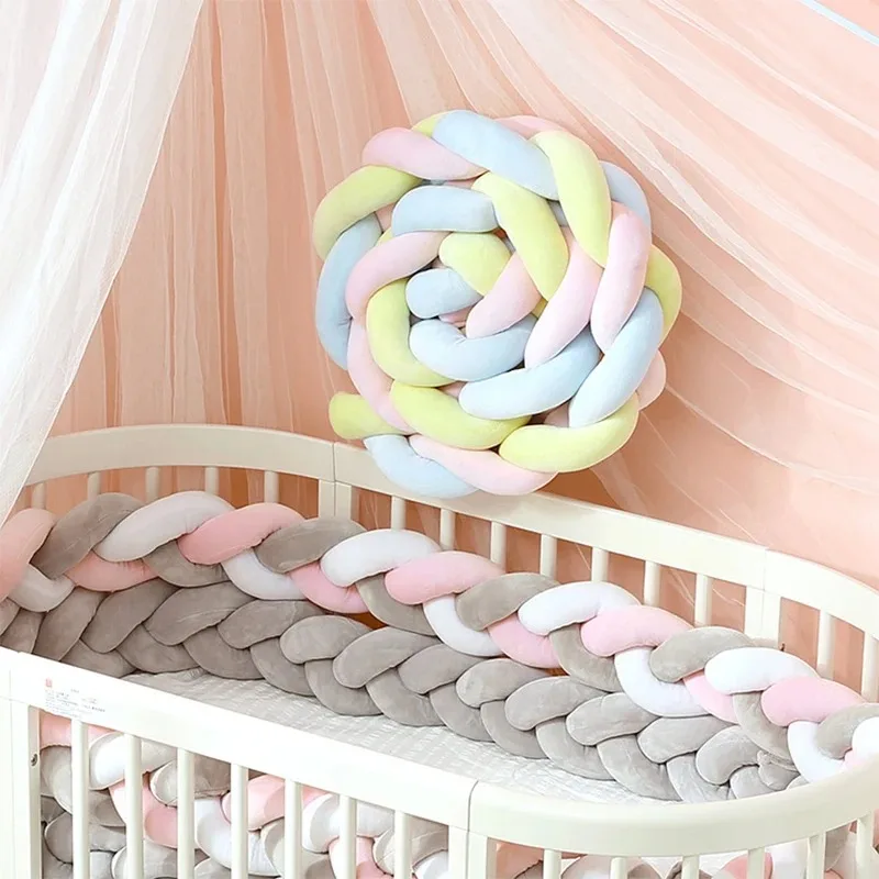 3M Baby Bed Bumper Long Knotted Three-strand Braided Crib Anti-collision Bed Surround Newborns Bumper Circumference Protector