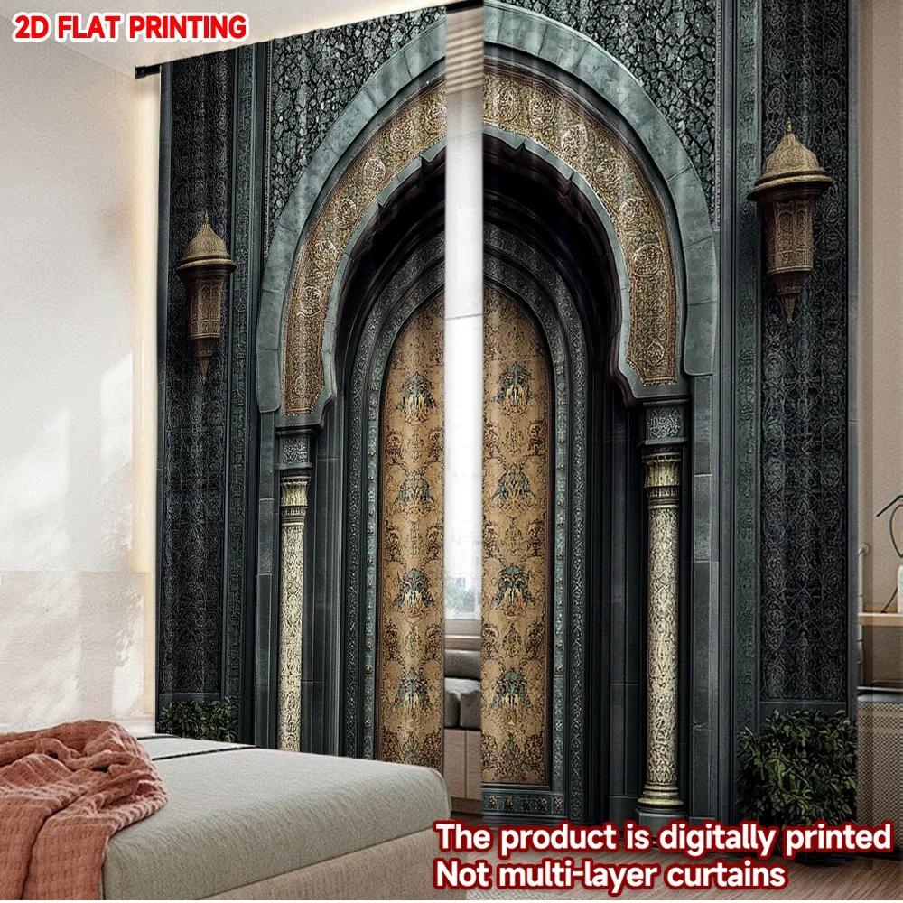 

2D flat printing 2pcs Curtain Curtains Arched Doorway Design Digital Printed Polyester Drapes Holiday Decorations Perfect for