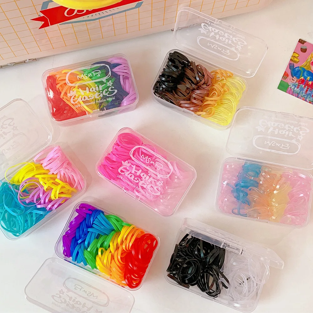 150Pcs Japanese Cute Jelly Color Candy Color Hair Elastic Band Boxed Rubber Band Baby Headband Disposable Rubber Band