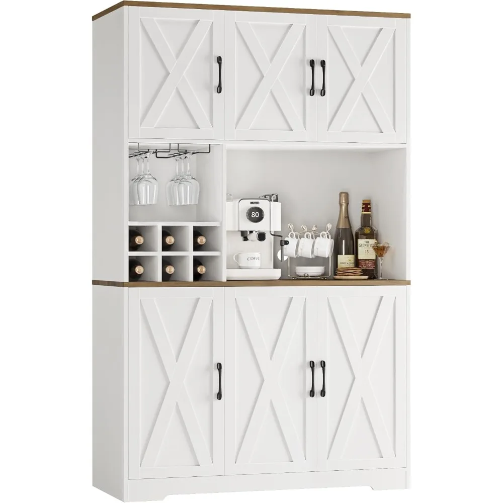 Kitchen Pantry Storage Cabinet, 71" Tall Food Pantry Cabinet with Microwave Stand, Farmhouse Kitchen Hutch Cabinet, Coffee Bar