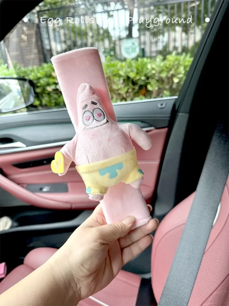 Anime Sponge Cute Bob Plush Doll Car Seat Belt Cover Automotive Interior Decoration Accessories Wear Resistant Protective Cover