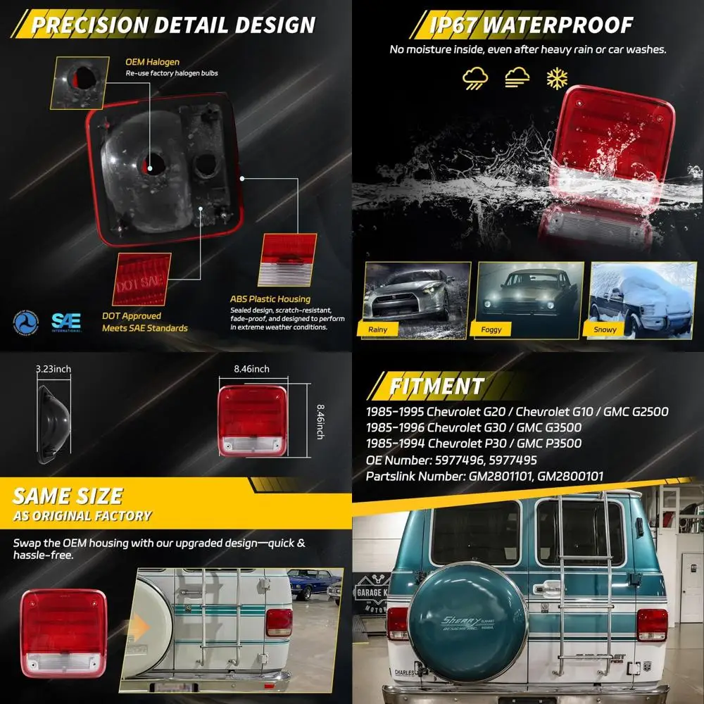 

Chevrolet G20/G10/GMC G2500/3500 1985-1996 Корпус отражателя заднего бампера, одобренный DOT, водонепроницаемость IP67, красная линза, 2 шт., лампы