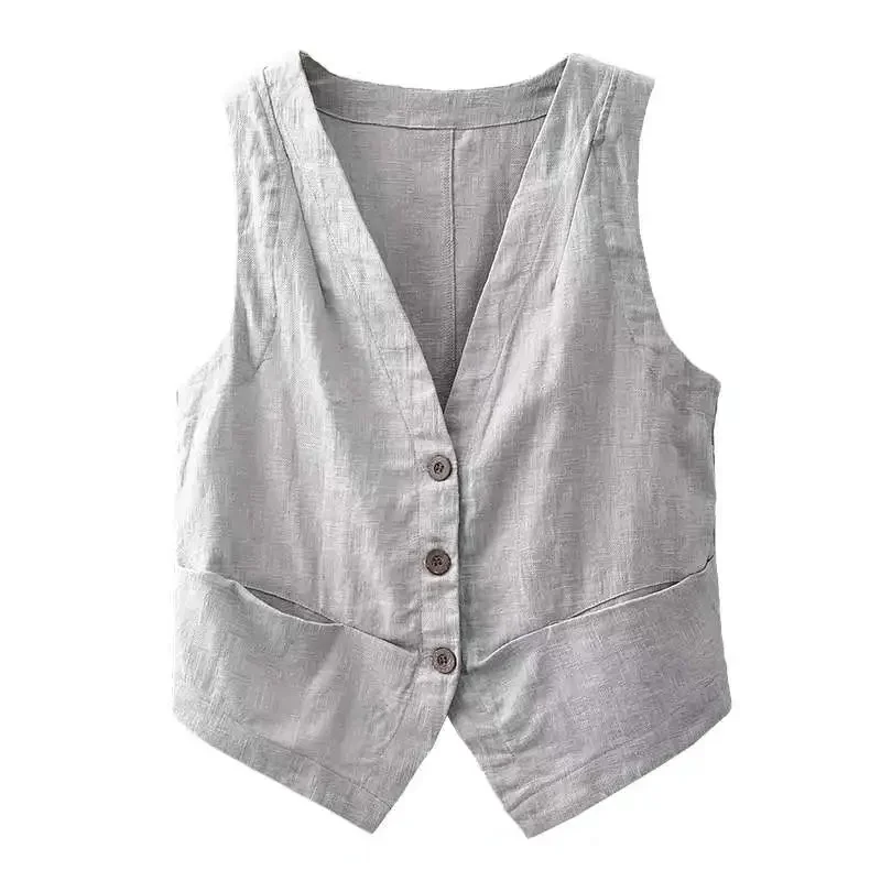 The New Retro Cotton Vest Women's Loose All-Match Sleeveless Waistcoat Chinese Casual Slim Waistcoat Cardigan Short Coat E6