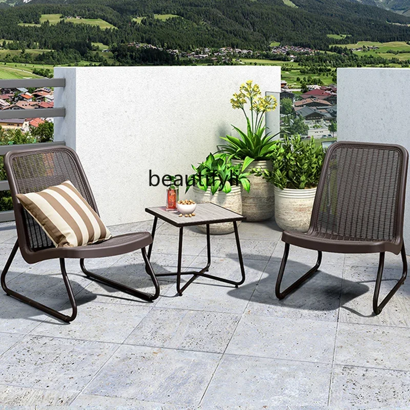 

Balcony Leisure Simple Modern Iron Small Apartment Tea Table and Chair Combination Balcony Three-Piece Set