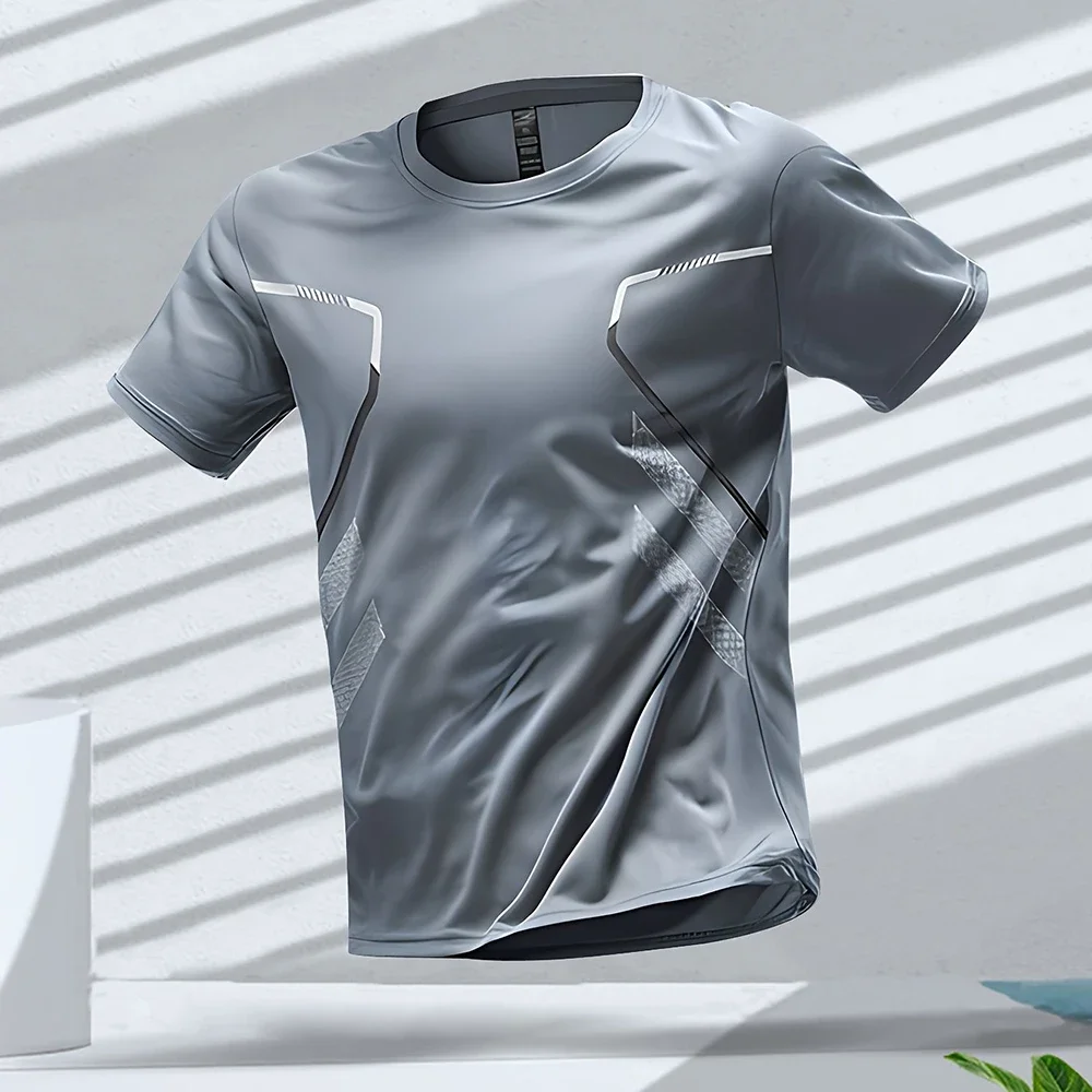 Men's T-shirts Sports Running T-shirt Color Block Men Quick-drying Breathable Short Sleeve Round Neck Active Tee Outdoor Workout