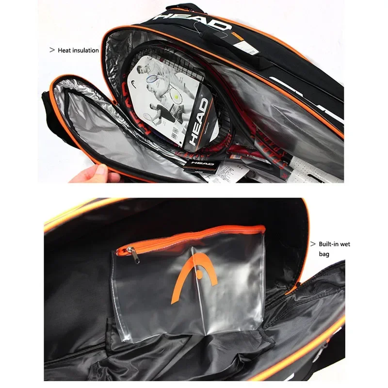 HEAD Tennis Rackets Bag 6 Pieces Hard Shell Sports Bag Large Capacity 9 Badminton Racquets Backpack Men Women Tenis Squash Padel