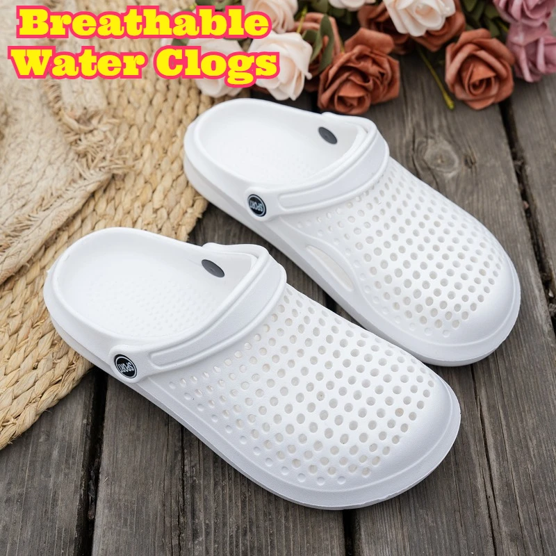 Summer Unisex Clogs Lightweight Breathable Flat Sole Non Slip Beach Sandals Outdoor Water Shoes Quick Dry Garden Pool Wading