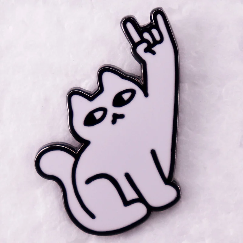 Rock Cat Animal Funny Meme Badge Enamel Pins MEOW Rock N Roll Music Brooches BFF Jewelry