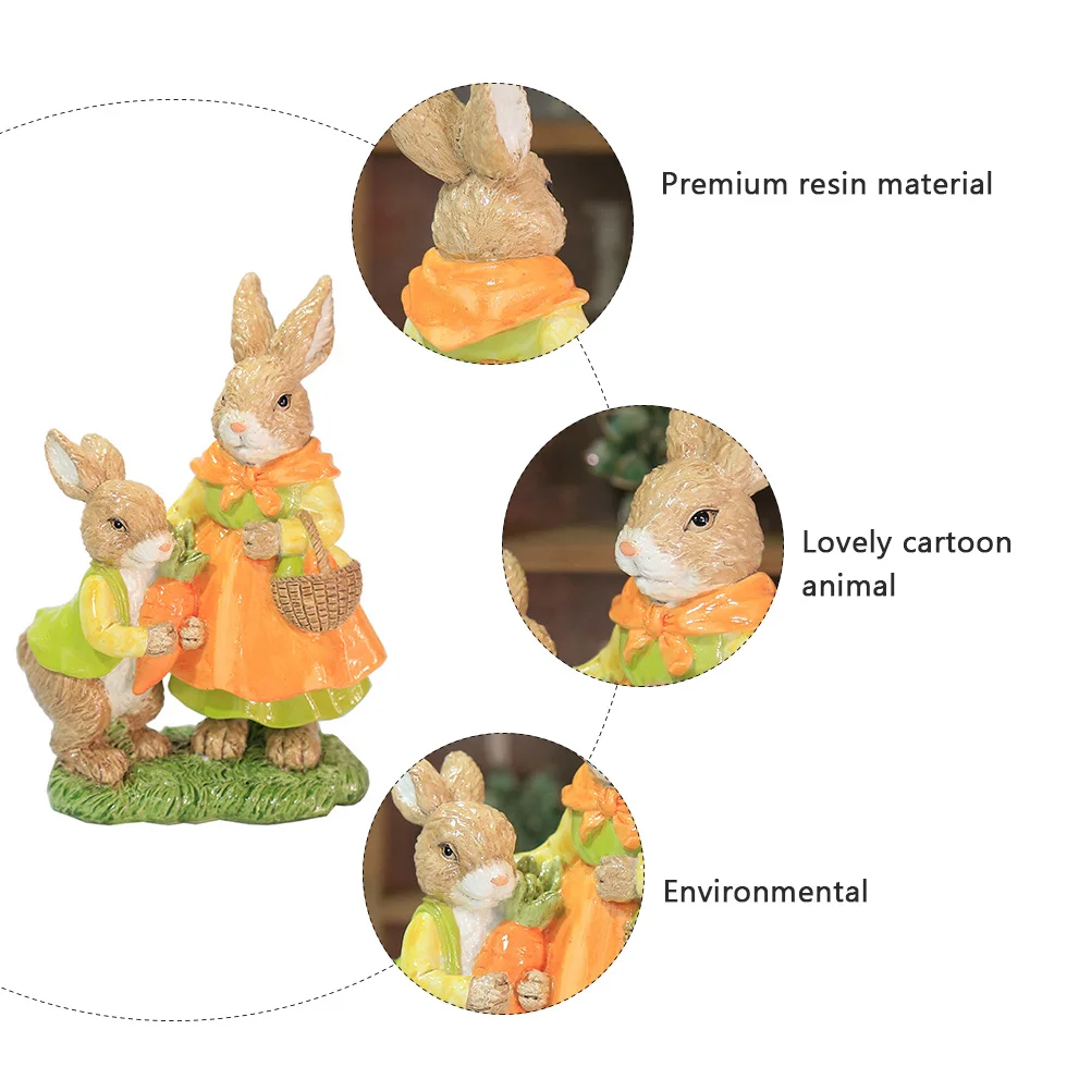

1Pcs Mother and Baby Rabbit Resin Artware Lovely Desktop Adornment for Office Bedroom Festival Display Decorative Statuette