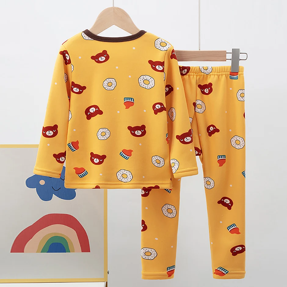 2-teiliges Herbst- und Winter-Kinder-Plüsch-dickes warmes Heim-Unterwäsche-Set für Jungen und Mädchen, lustige und niedliche Oberteile, bequeme Hosen – Detail 11