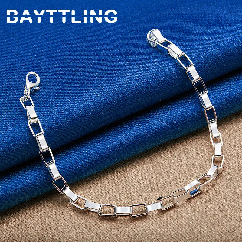 

New S925 Sterling Silver Simple Square Bracelet For Men Women Hip Hop Punk Fashion Gifts Jewelry Wedding Accessories Party