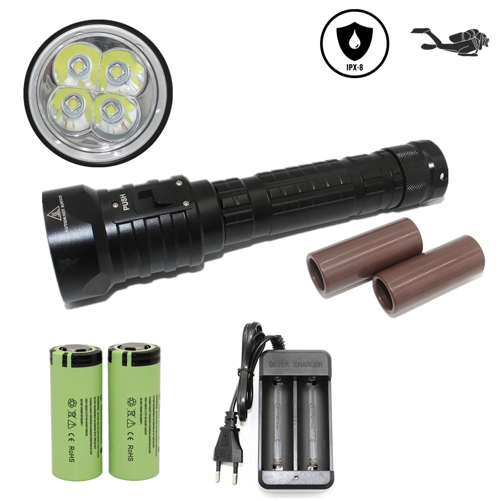 

Scuba diving flashlight DX4S Underwater hunting torch waterproof dive lamp 4xXM-L2 white light 18650/26650 LED torch