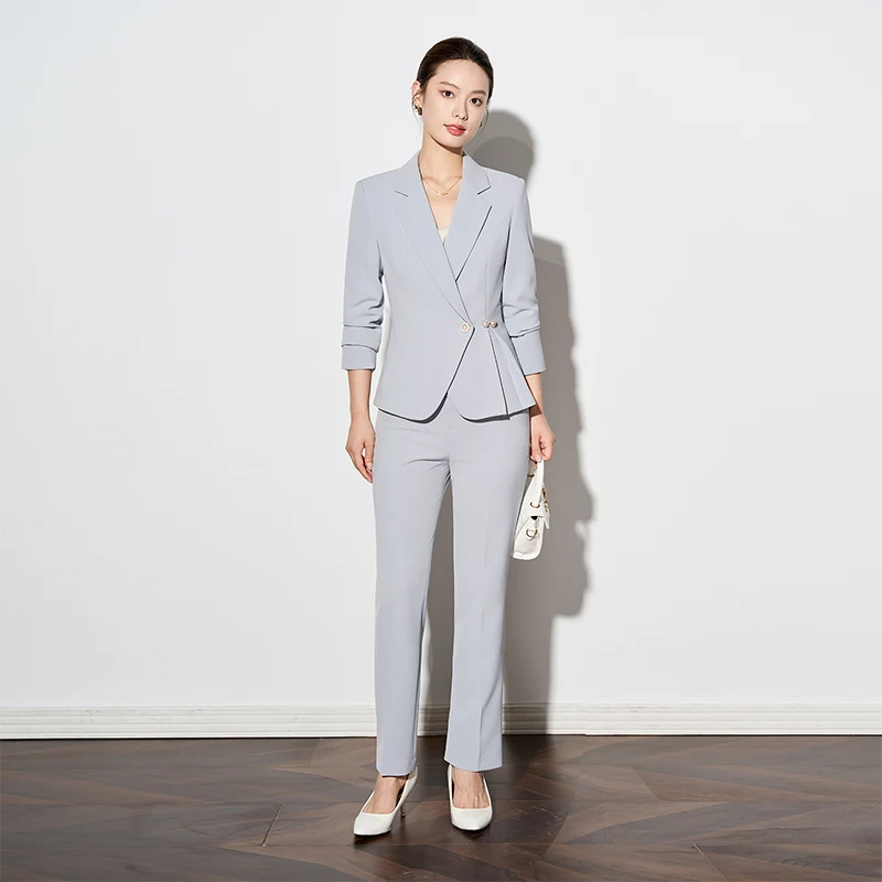 Abito professionale da donna a maniche lunghe in vita attillato Pantaloni lunghi autunno inverno Set Abito casual da lavoro con temperamento nuovo stile