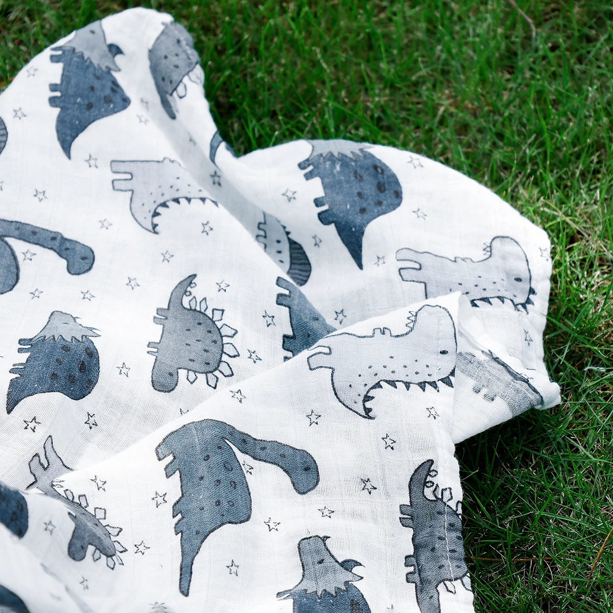 HappyFlute New One Piece Dinosaur Print Soft Bamboo Cotton Fabric Baby Wrap Newborn Multi-function Swaddle Sleeping Blanket