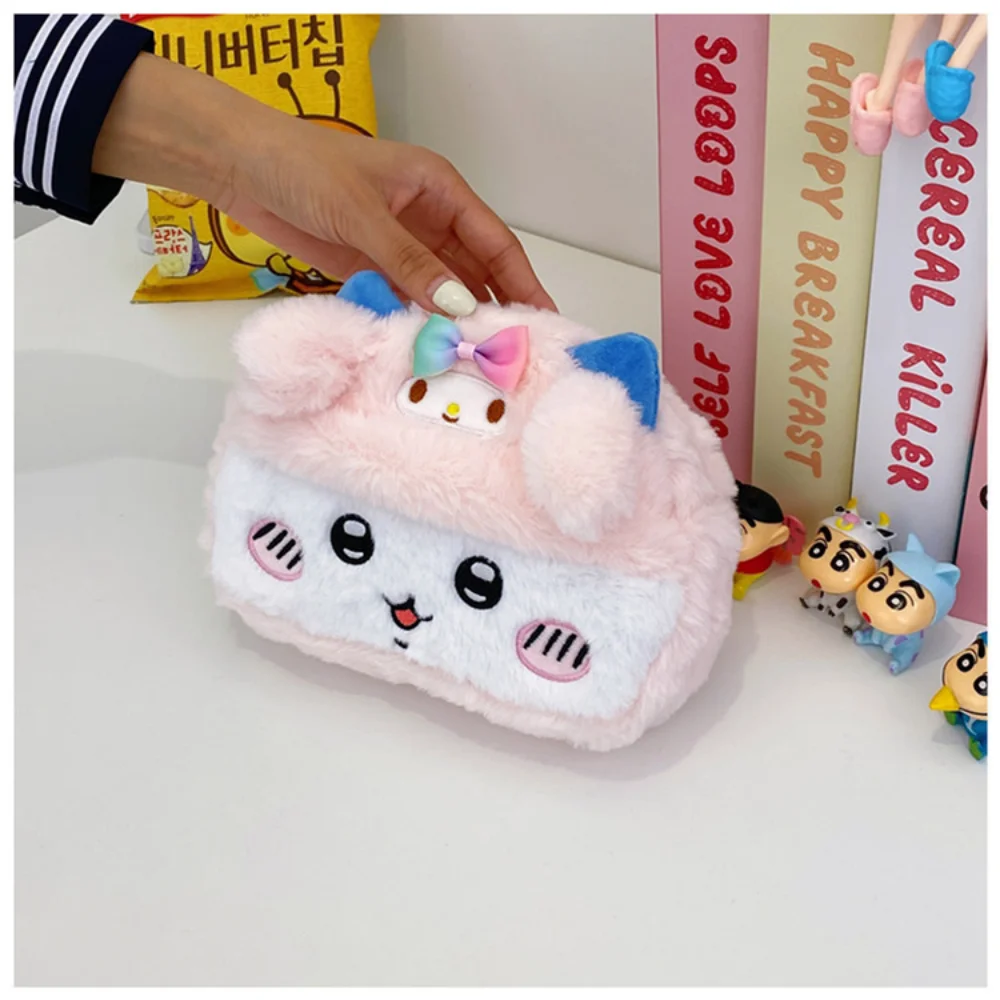 귀여운 산리오 치이카와 필통, 인스타 감성의 귀여운 봉제 가방, 십대 학생들을 위한 화장품 파우치 겸용 지퍼 펜 케이스, 여학생 선물