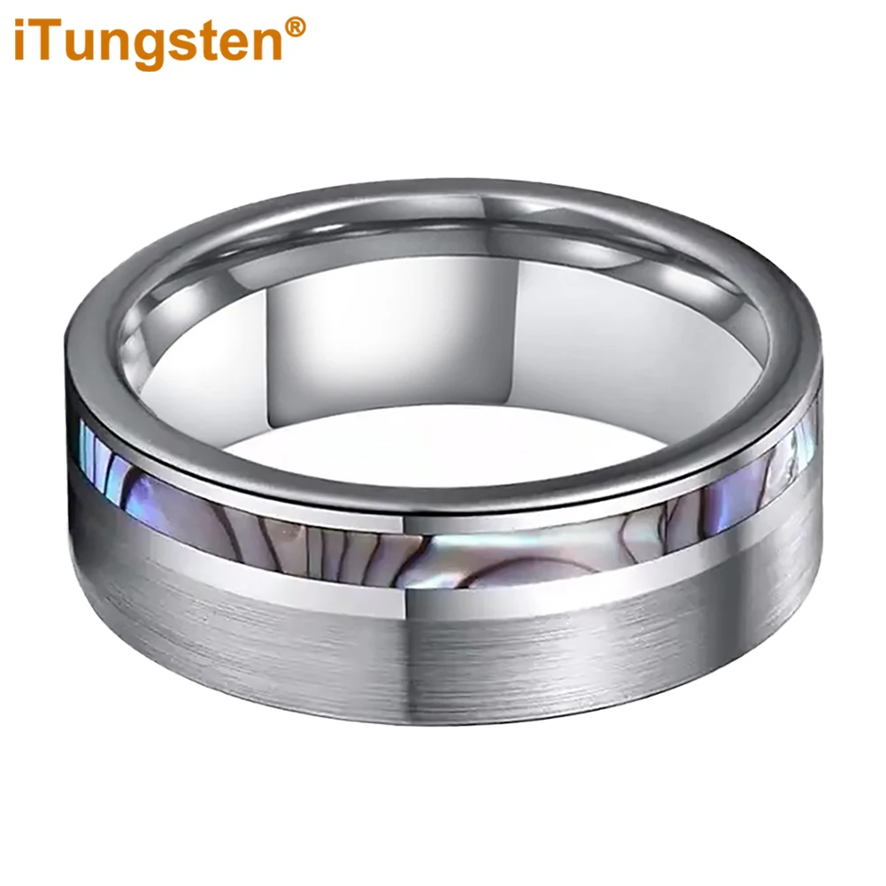 iTungsten 8mm Men Women Tungsten Wedding Band Abalone Shell Ring Brushed Polished Comfort Fit Free Shipping