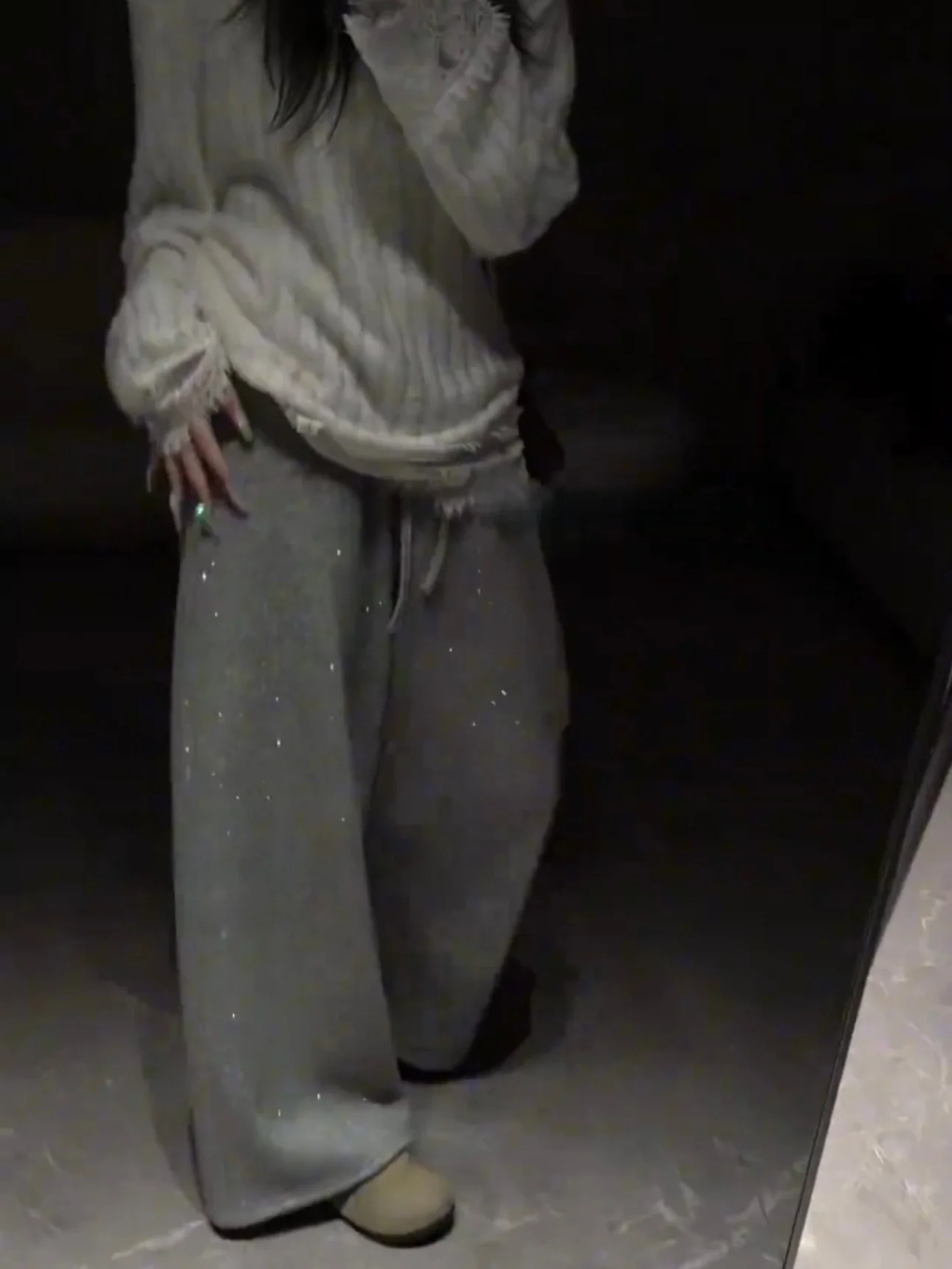 

Женские повседневные брюки с широкими штанинами и стразами, весенне-осенние, высококачественные, из шерсти, в стиле кэжуал