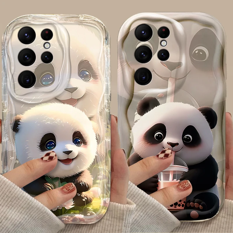 Cute Cartoon Panda Phone Case For Samsung Galaxy S24 Ultra S23 S22 Plus S21 S20 FE A25 A55 A35 A15 A16 A05 A05S A06 Soft Cover