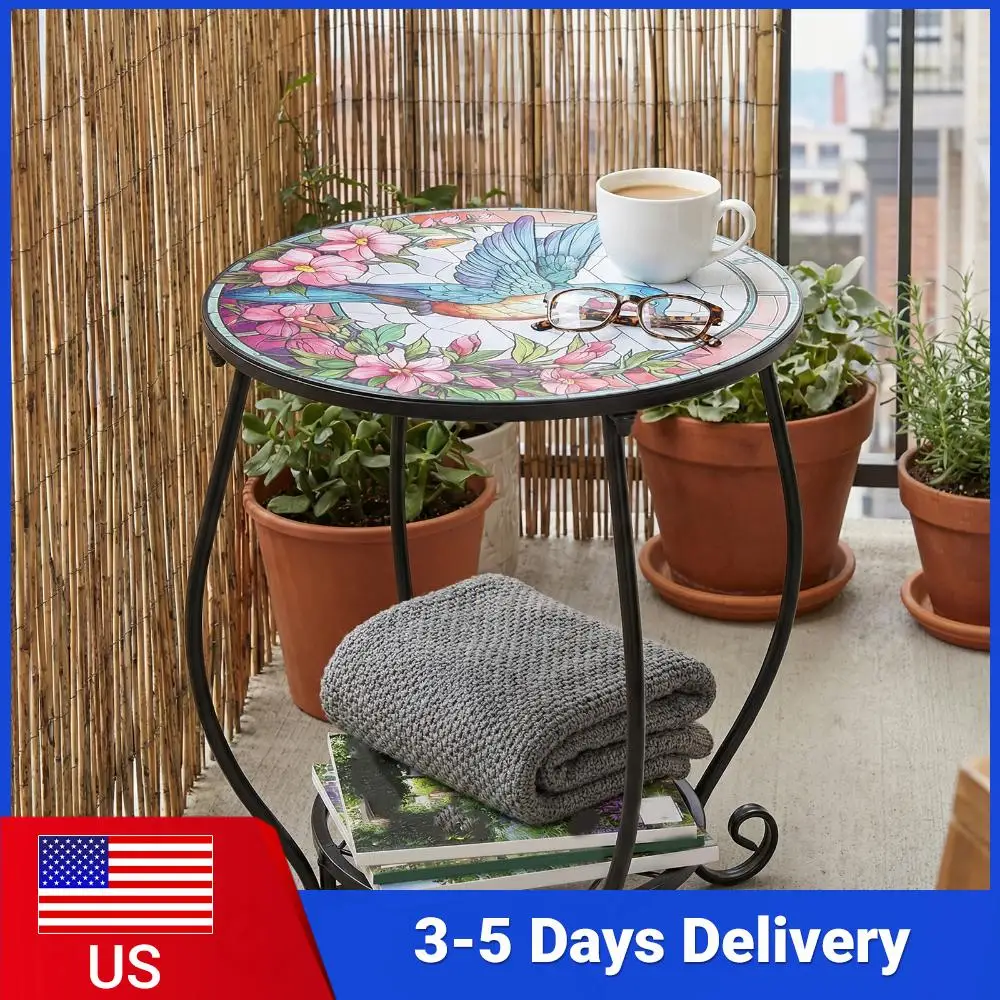 

14-дюймовая декоративная металлическая настольная полка-стеллаж, круглый металлический приставной столик, подставка для растений у кровати, для патио, двора, веранды, балкона, сада