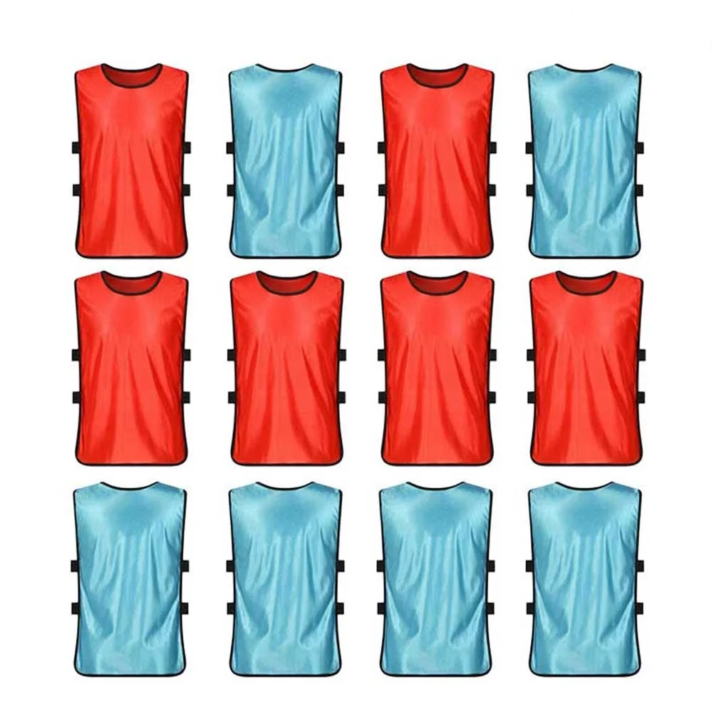 

12Pcs Summer Sleeveless Training Vests Sports Mesh Team Vest Lightweight Polyester Size S Light Blue Red Vest