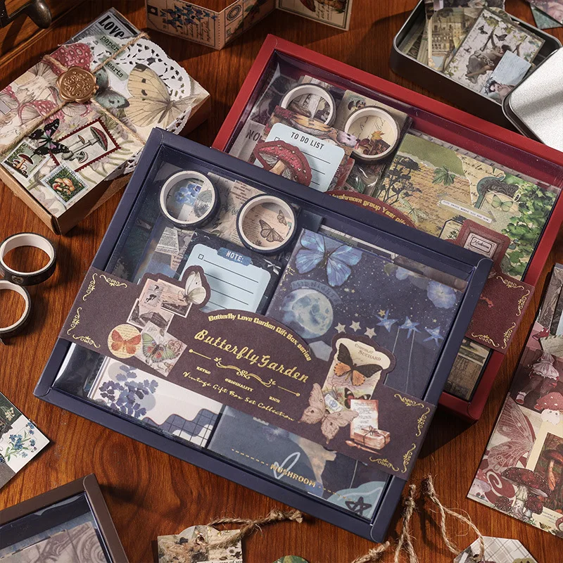 Vintage Scrapbook Journal Gift Box Set DIY Decorative Sticker Kit for Student Reward Holiday Gift Craft Supplies