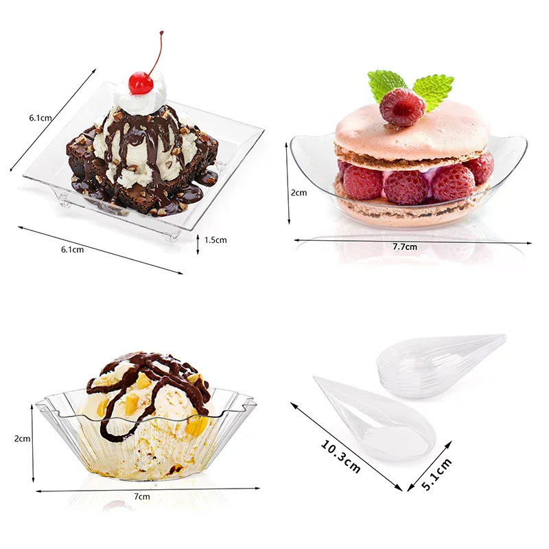 10Pcs Transparent Mini Appetizer Plates Ice Cream Cup Plastic Fruit Candy Cake Jelly Yogurt Mousse Dessert Container Pastry Tool